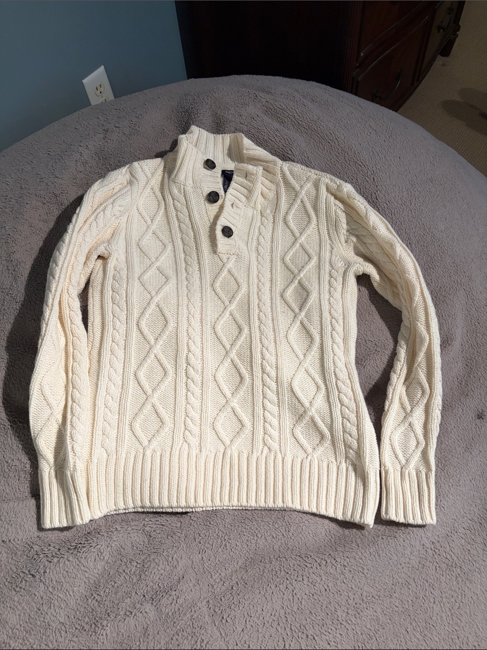 GAP kids Cream Cable-Knit Zip-Up Sweater
